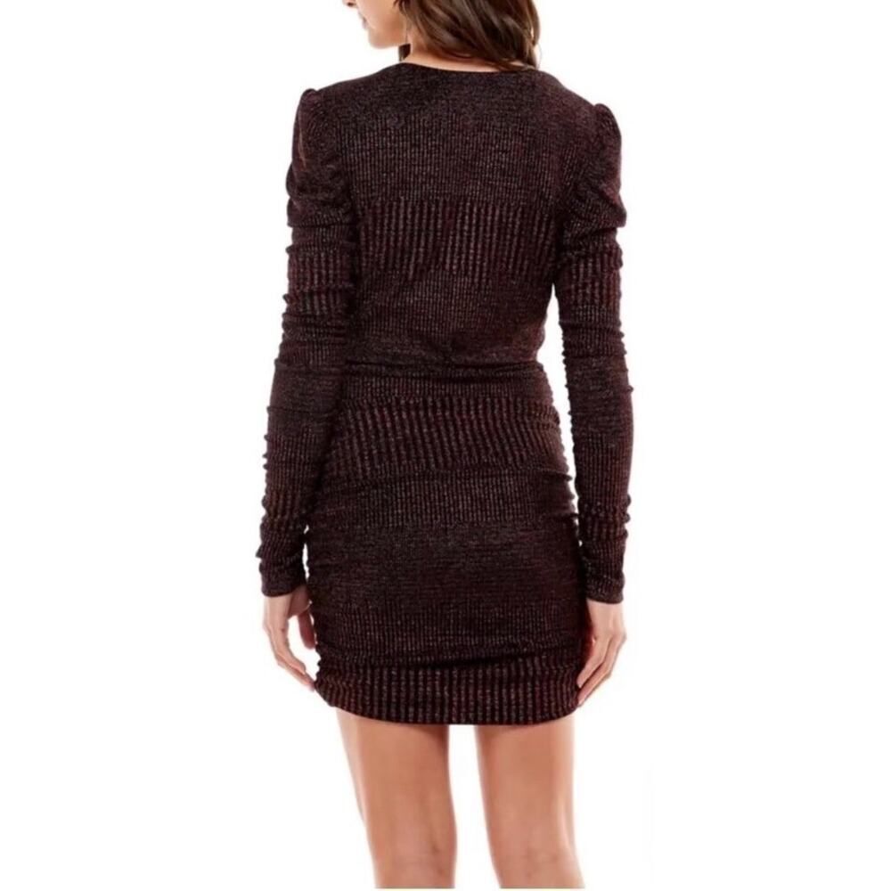 WAYF x Emma Rose Corvette Ruched Minidress Women's Med Black Metallic V-Neck - Picture 2 of 9